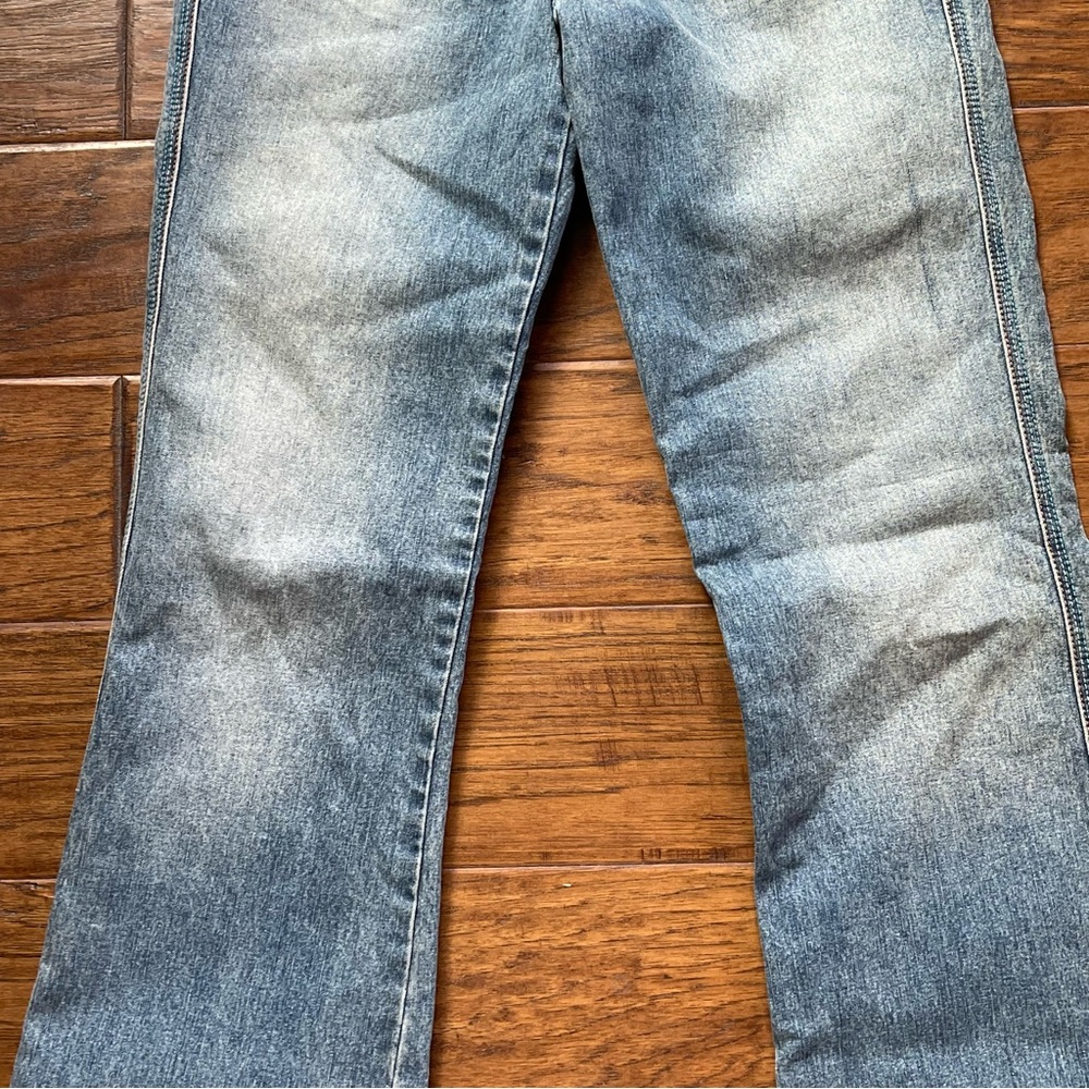 Y2K XOXO low rise bootcut blue jeans w/adorable pink white & tan belt size 5/6 - Picture 3 of 12